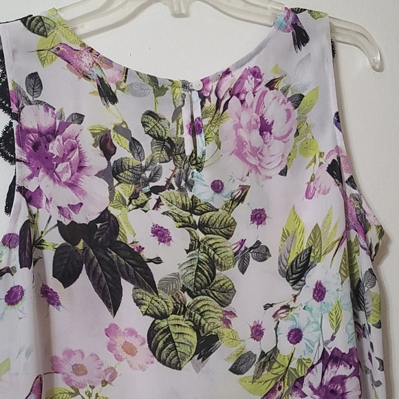 Sleeveless Hummingbird Blouse|Women's Medium|Black Lace, Purple and Green Detail - Picture 5 of 5